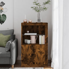 Side Cabinet with LED Lights Smoked Oak Engineered Wood, image 4
