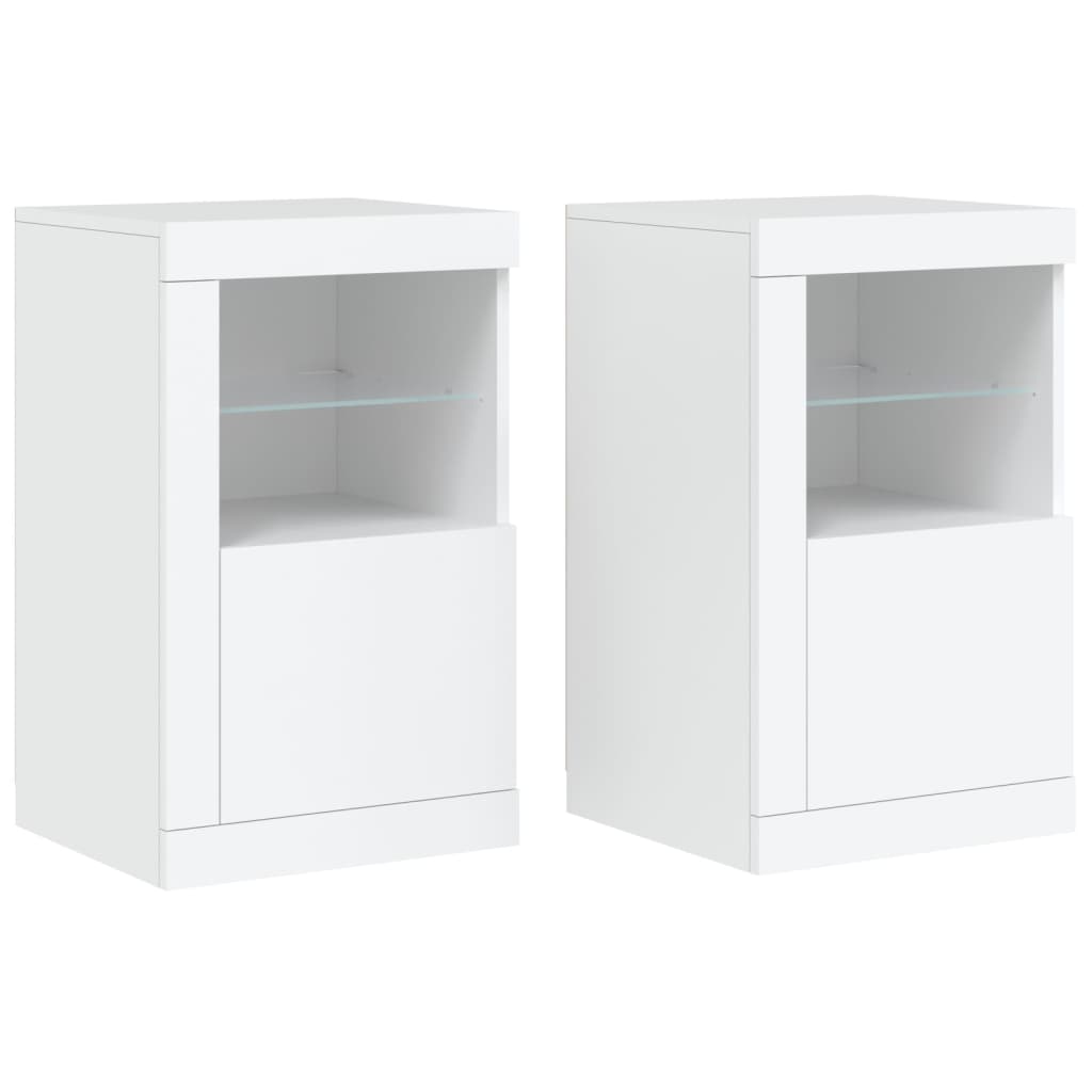Side Cabinets with LED Lights 2 pcs White Engineered Wood, image 2