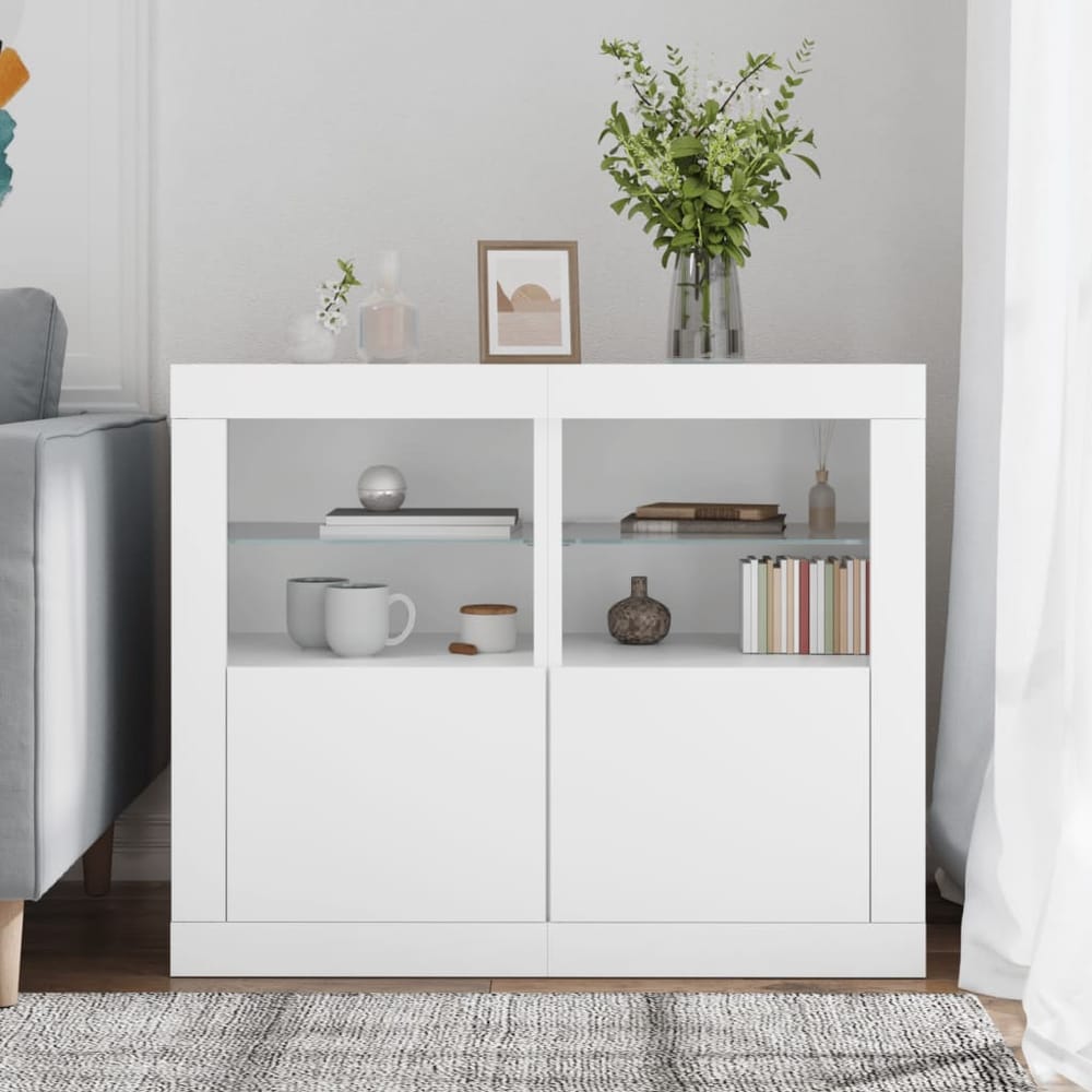 Side Cabinets with LED Lights 2 pcs White Engineered Wood, image 3