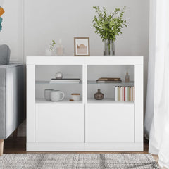 Side Cabinets with LED Lights 2 pcs White Engineered Wood, image 3