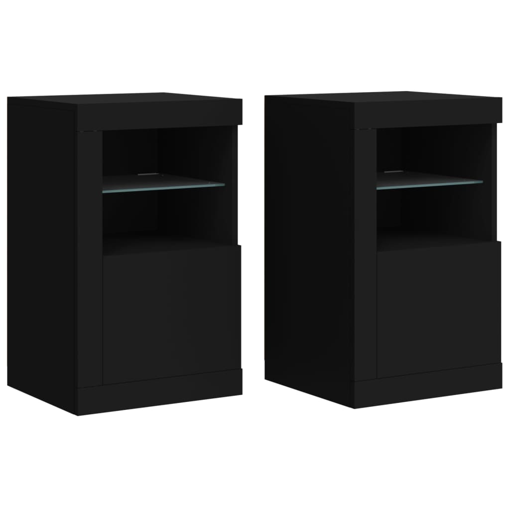Side Cabinet with LED Lights Engineered Wood