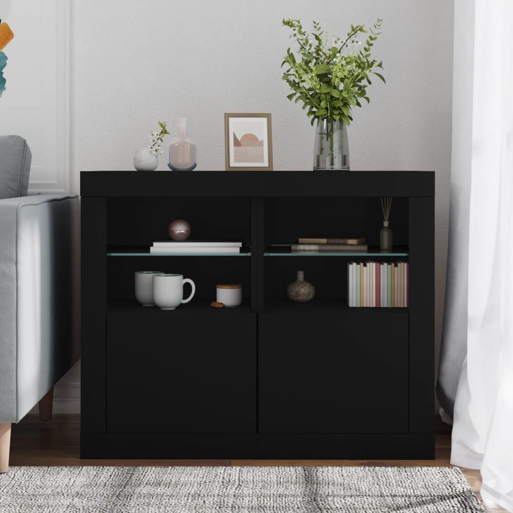 Side Cabinet with LED Lights Engineered Wood