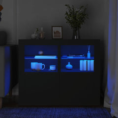 Side Cabinet with LED Lights Engineered Wood in Black