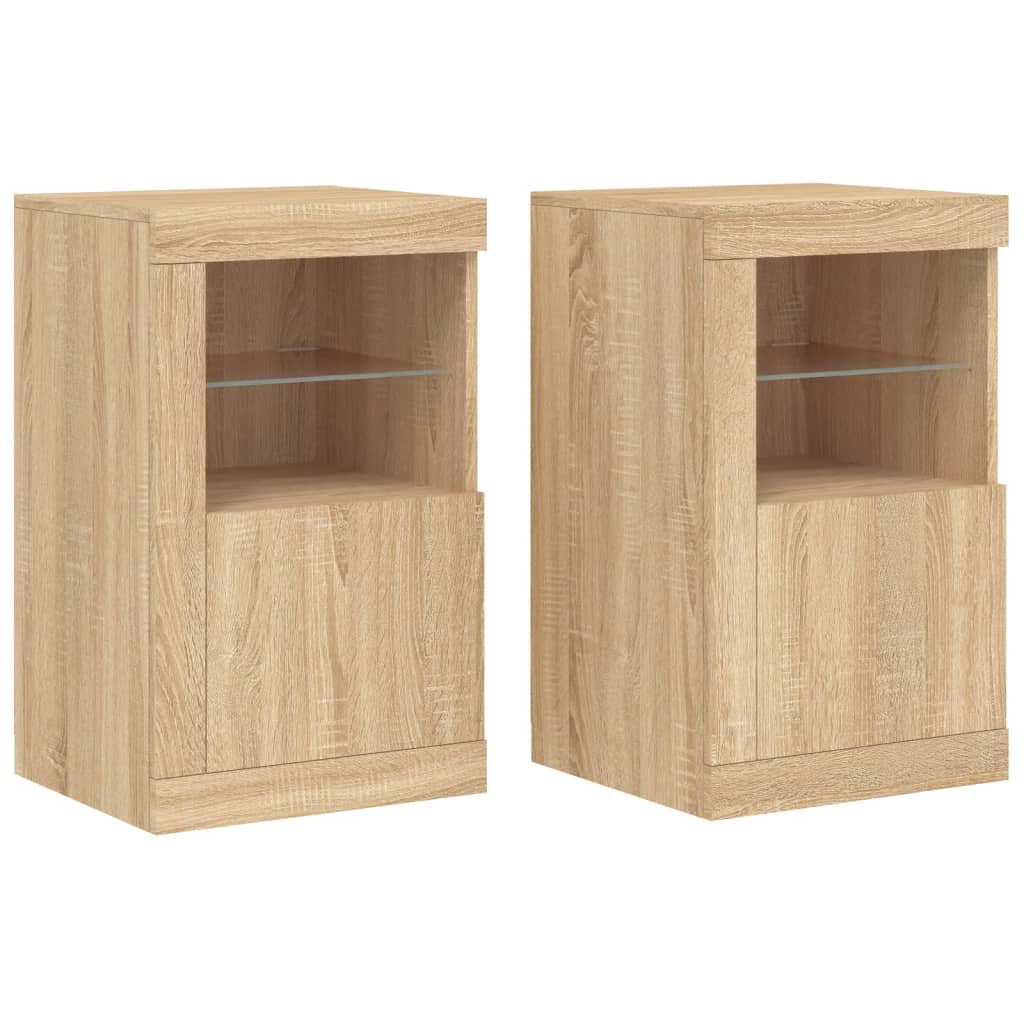 Side Cabinet with LED Lights Engineered Wood