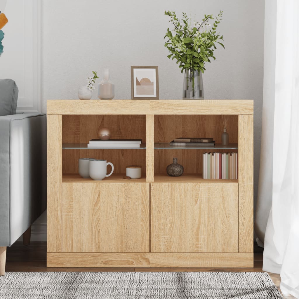 Side Cabinet with LED Lights Engineered Wood