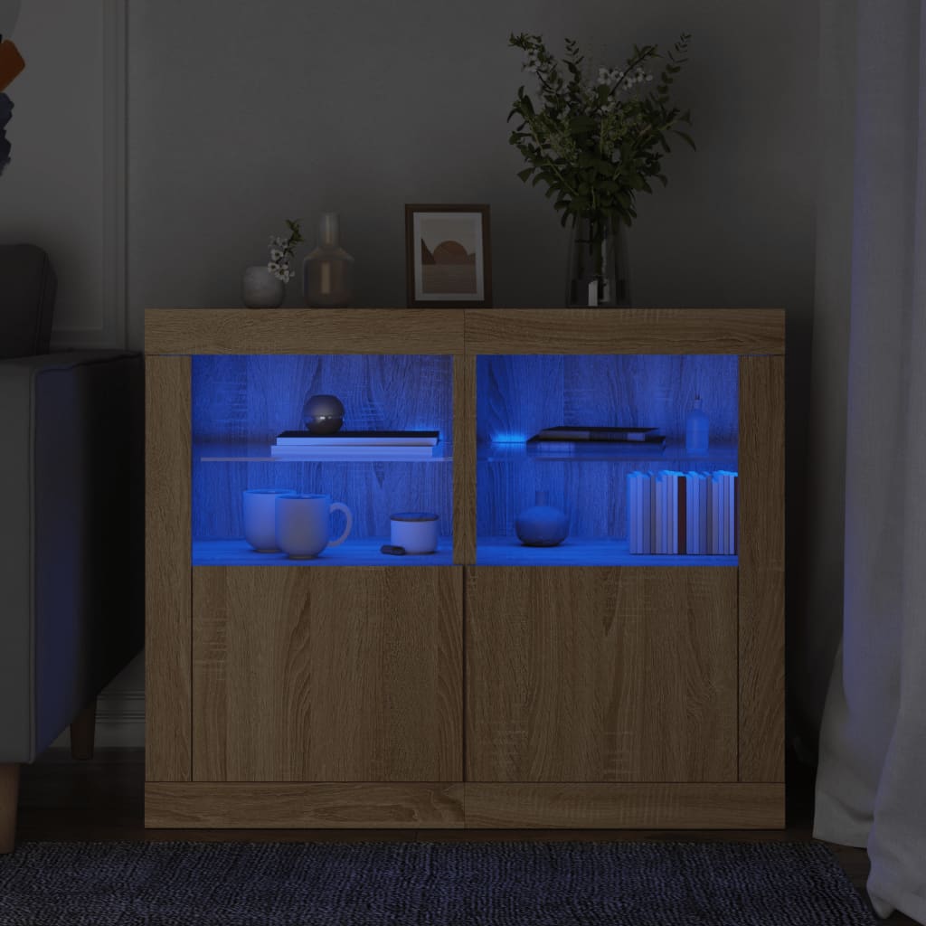 Side Cabinet with LED Lights Engineered Wood in Sonoma Oak