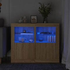 Side Cabinet with LED Lights Engineered Wood in Sonoma Oak