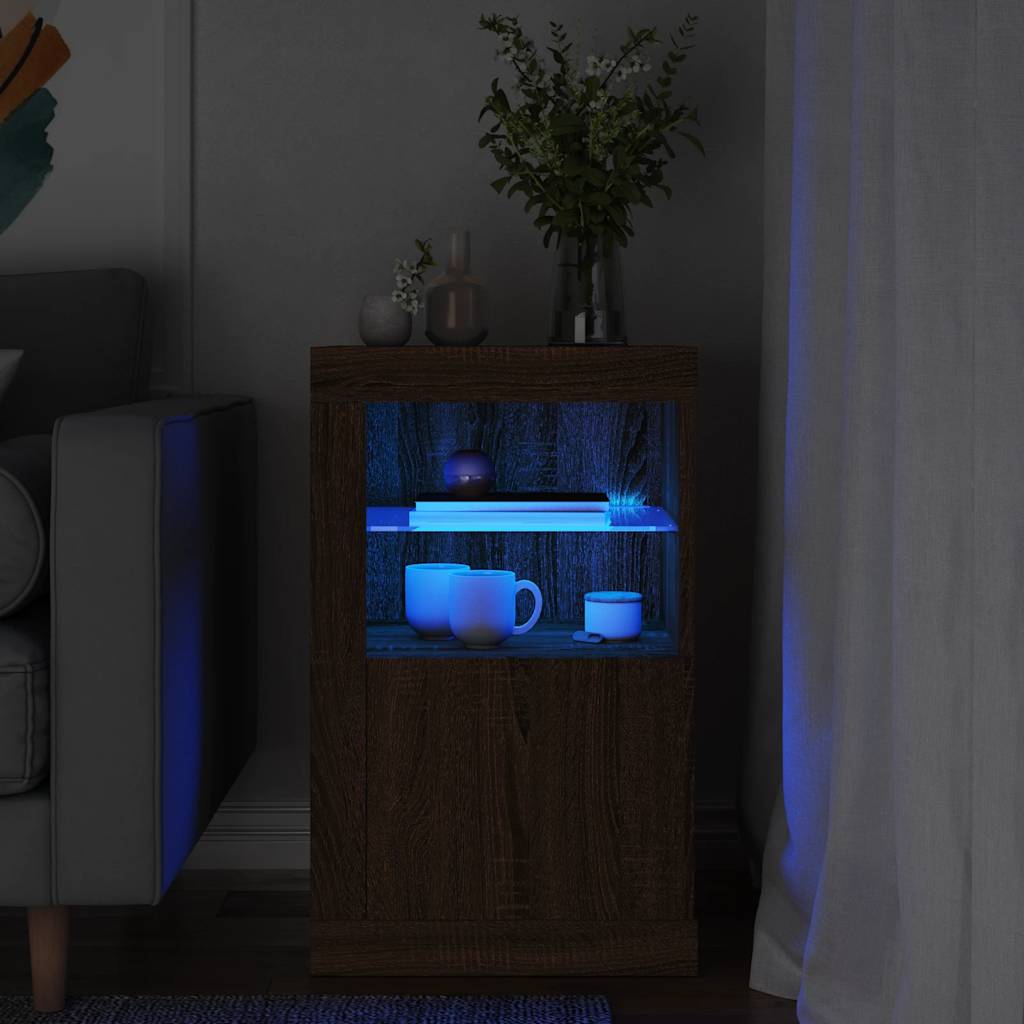 vidaXL Side Cabinet with LED Lights Brown Oak Engineered Wood 1