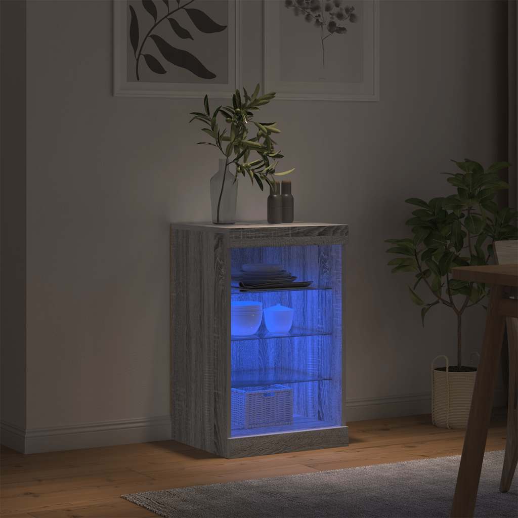vidaXL Sideboard with LED Lights Grey Sonoma 41x37x67 cm 4