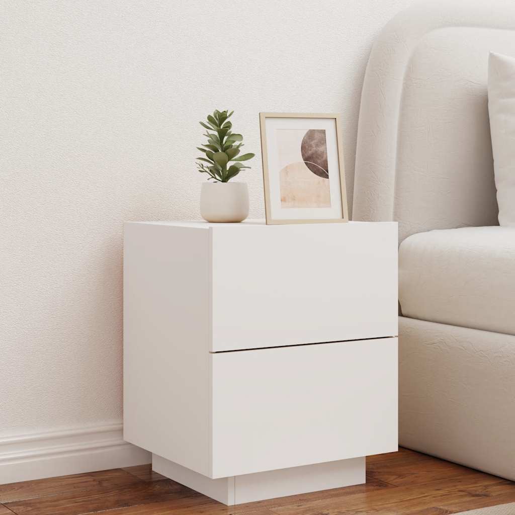 vidaXL Bedside Cabinets with LED Lights 2 pcs White Engineered Wood 4