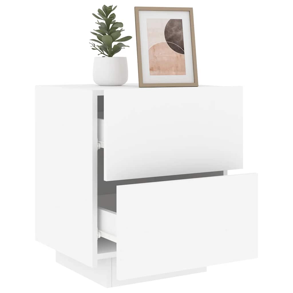 vidaXL Bedside Cabinets with LED Lights 2 pcs White Engineered Wood 5