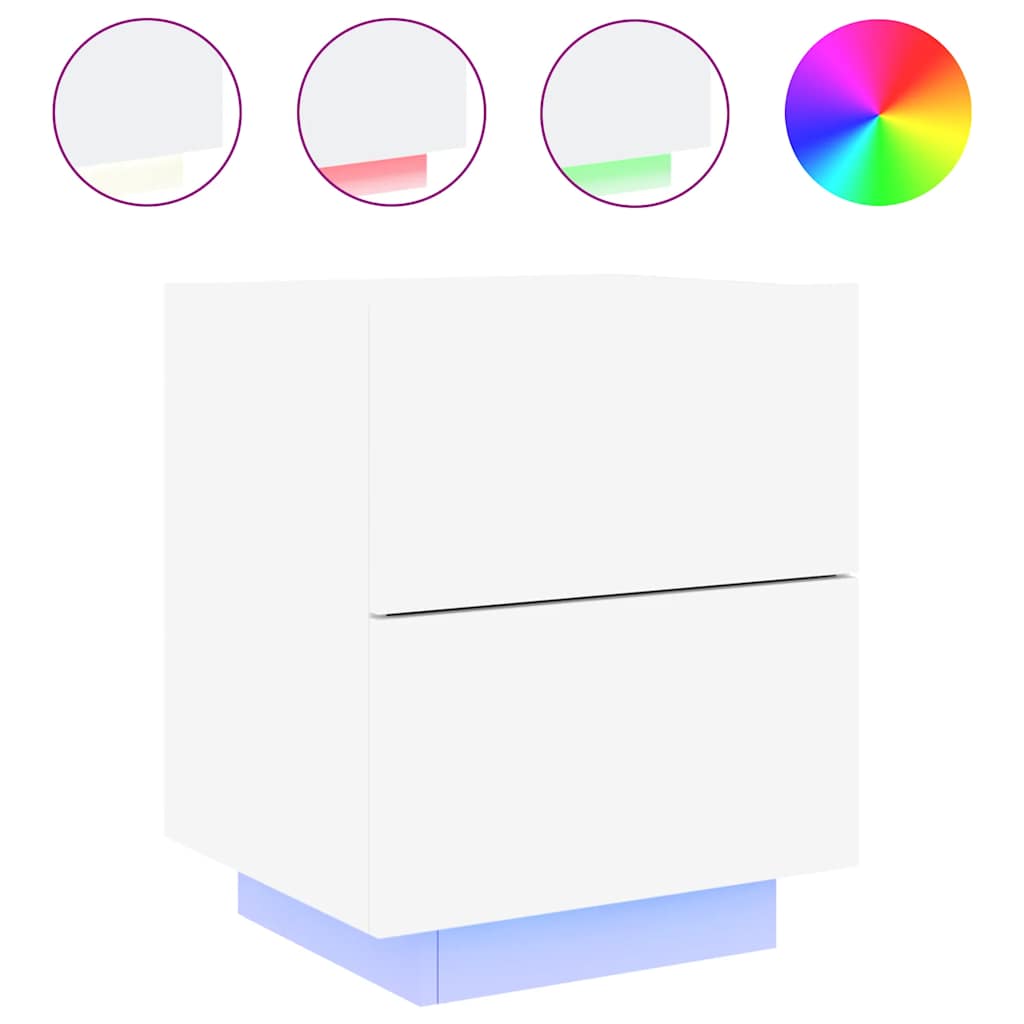 vidaXL Bedside Cabinets with LED Lights 2 pcs White Engineered Wood 6