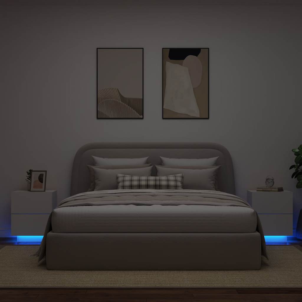 vidaXL Bedside Cabinets with LED Lights 2 pcs White Engineered Wood 1