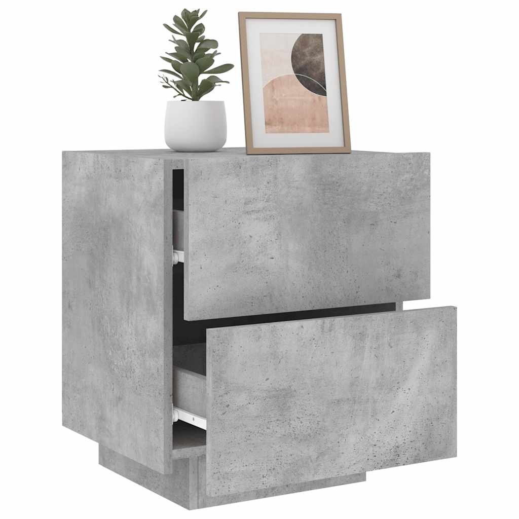 vidaXL Bedside Cabinet with LED Lights Concrete Grey Engineered Wood 5