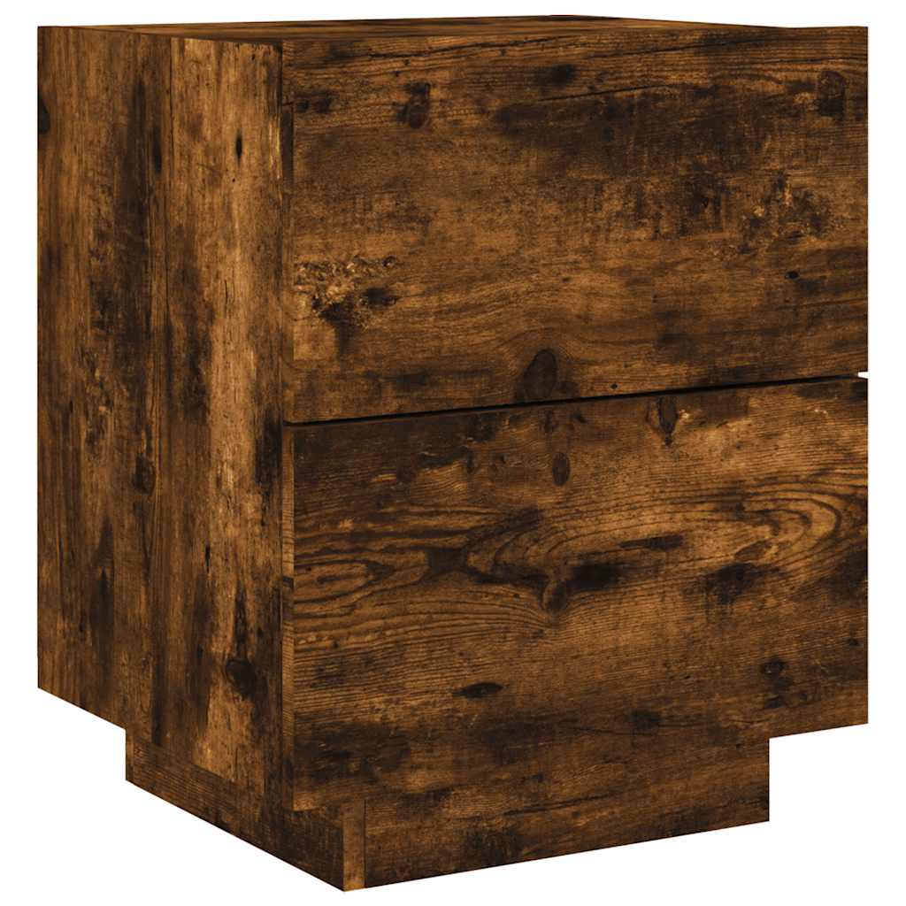 vidaXL Bedside Cabinet with LED Lights Smoked Oak Engineered Wood 3