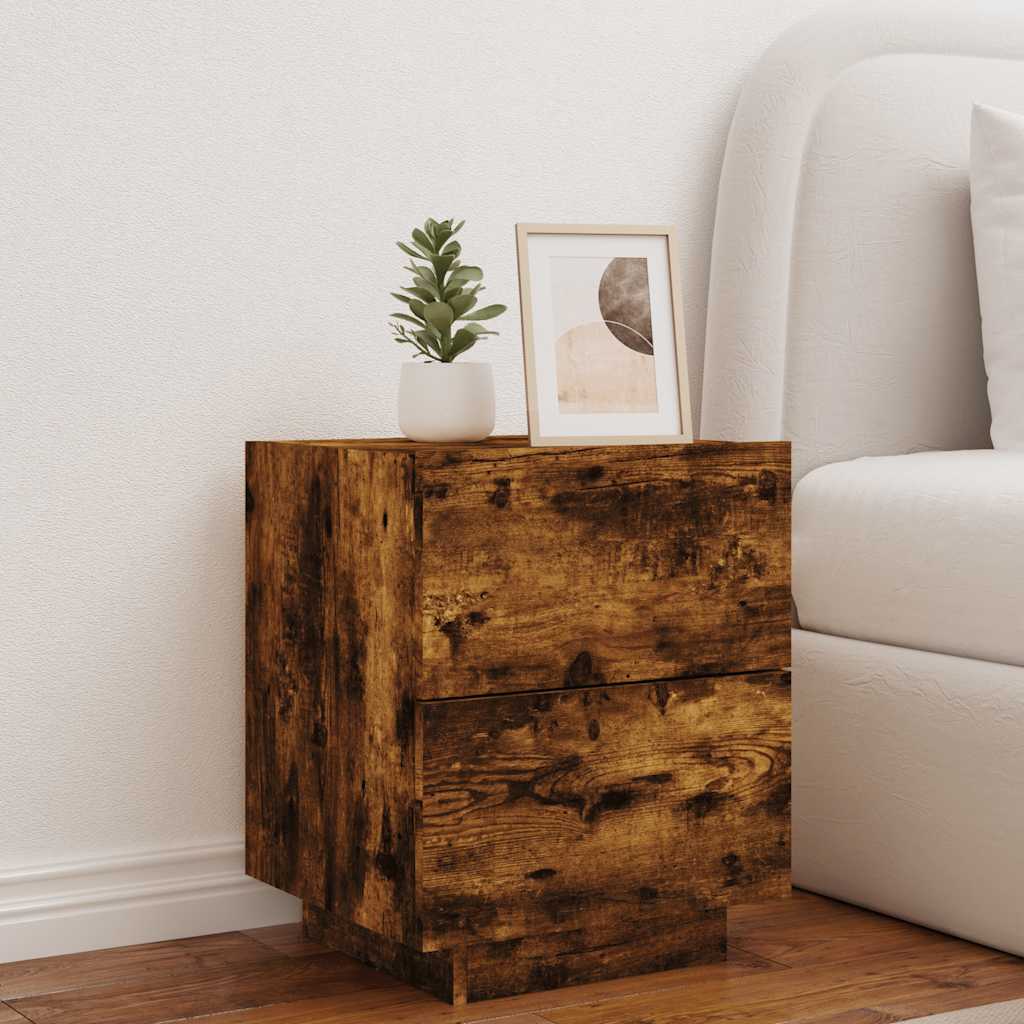 vidaXL Bedside Cabinet with LED Lights Smoked Oak Engineered Wood 4