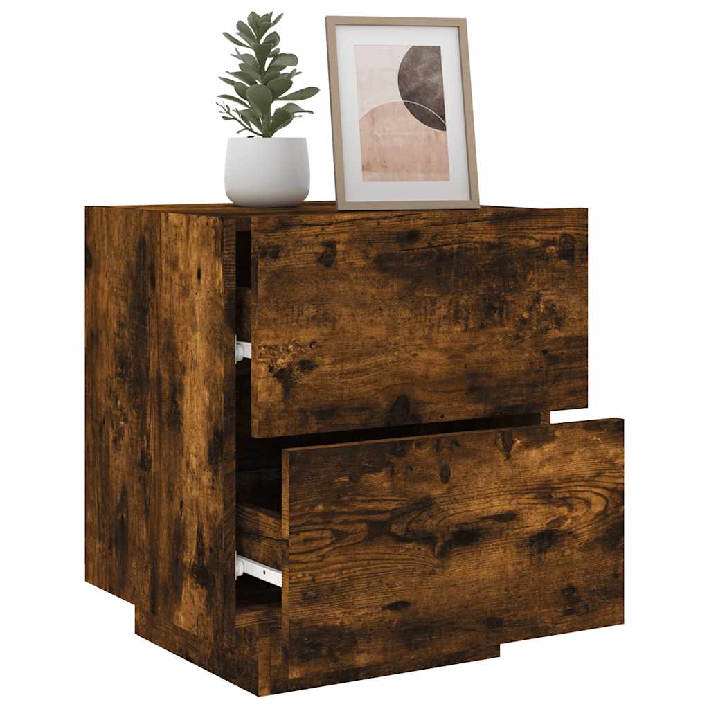 vidaXL Bedside Cabinet with LED Lights Smoked Oak Engineered Wood 5