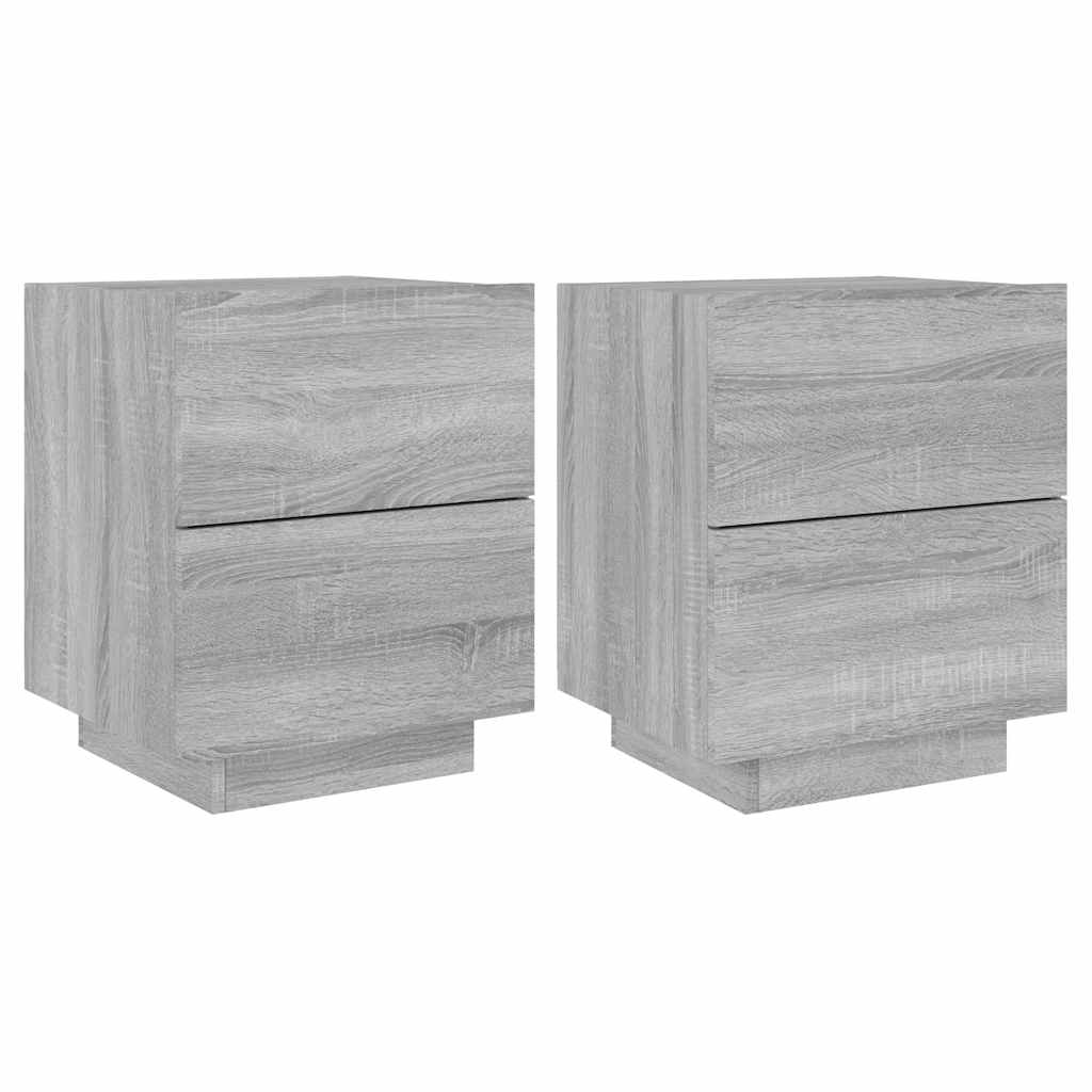vidaXL Bedside Cabinets with LED Lights 2 pcs Grey Sonoma Engineered Wood 2