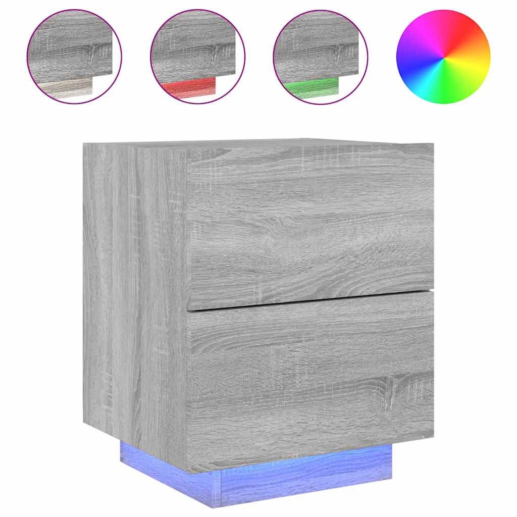 vidaXL Bedside Cabinets with LED Lights 2 pcs Grey Sonoma Engineered Wood 5
