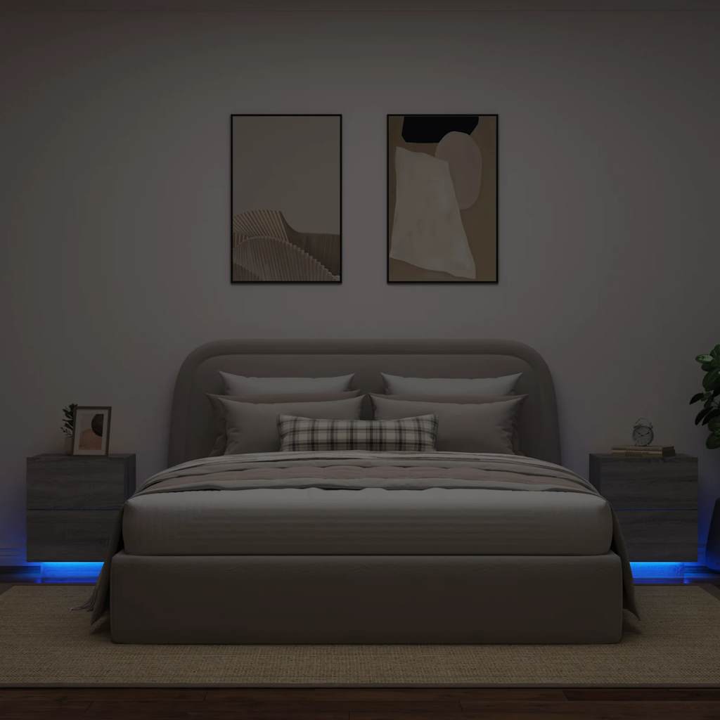 vidaXL Bedside Cabinets with LED Lights 2 pcs Grey Sonoma Engineered Wood 1
