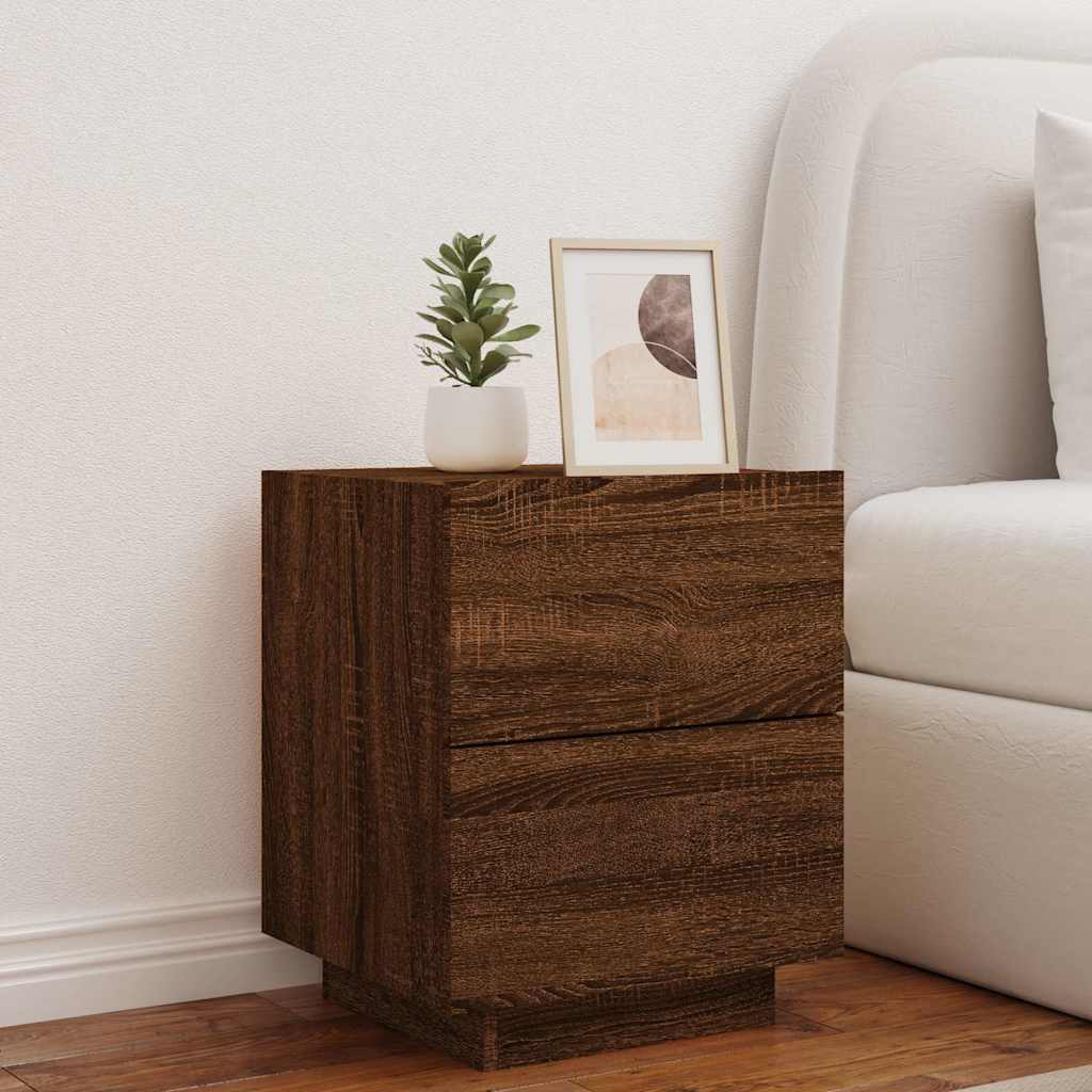 vidaXL Bedside Cabinet with LED Lights Brown Oak Engineered Wood 4