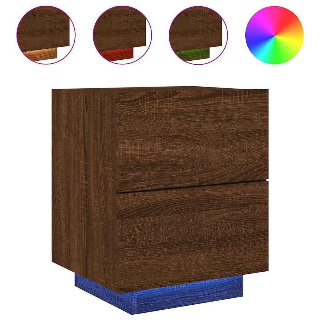 vidaXL Bedside Cabinets with LED Lights 2 pcs Brown Oak Engineered Wood 5