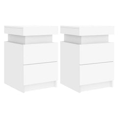 vidaXL Bedside Cabinets with LED Lights 2 pcs White 35x39x55 cm 2