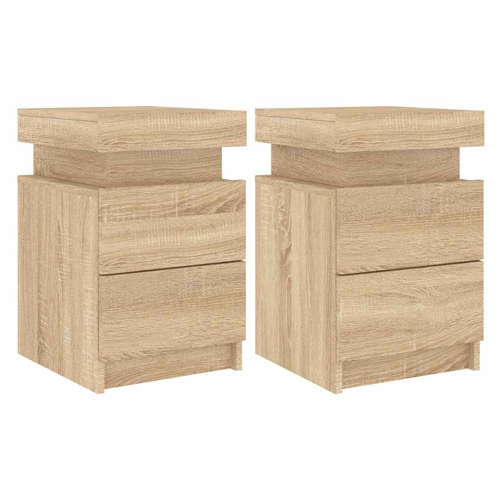 vidaXL Bedside Cabinets with LED Lights 2 pcs Sonoma Oak 35x39x55 cm 2