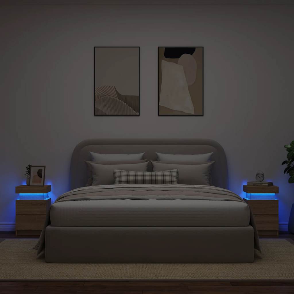 vidaXL Bedside Cabinets with LED Lights 2 pcs Sonoma Oak 35x39x55 cm 4