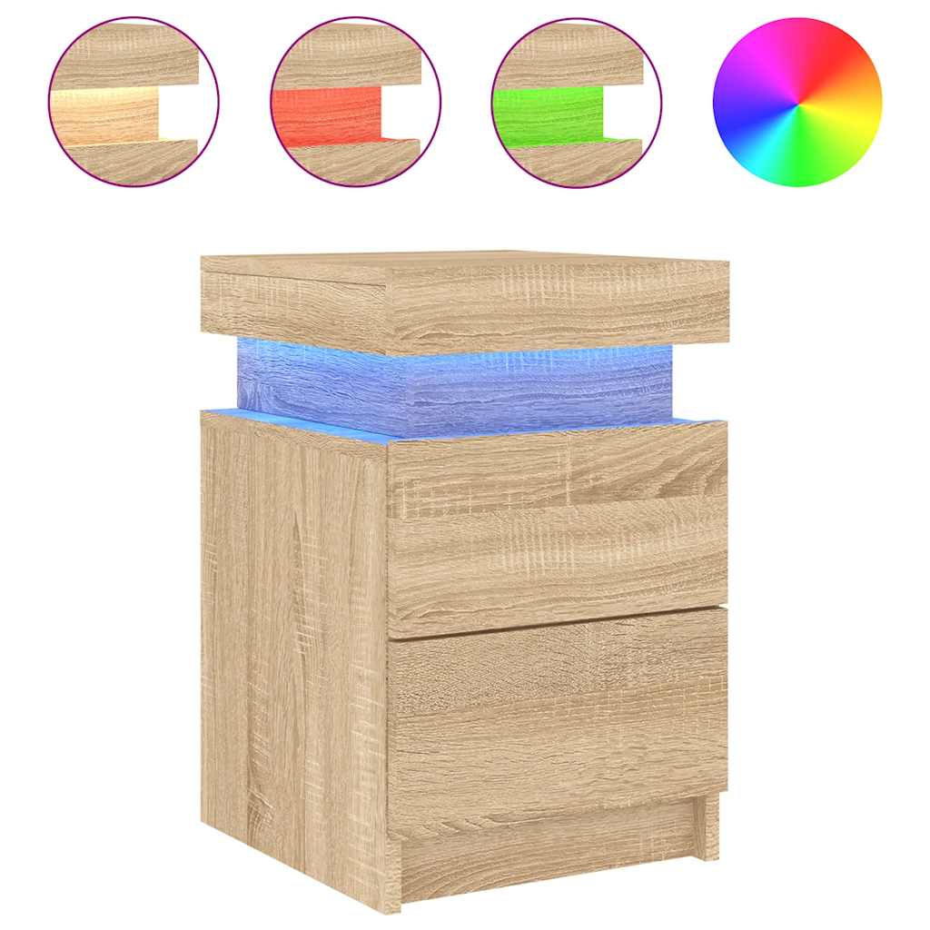 vidaXL Bedside Cabinets with LED Lights 2 pcs Sonoma Oak 35x39x55 cm 6