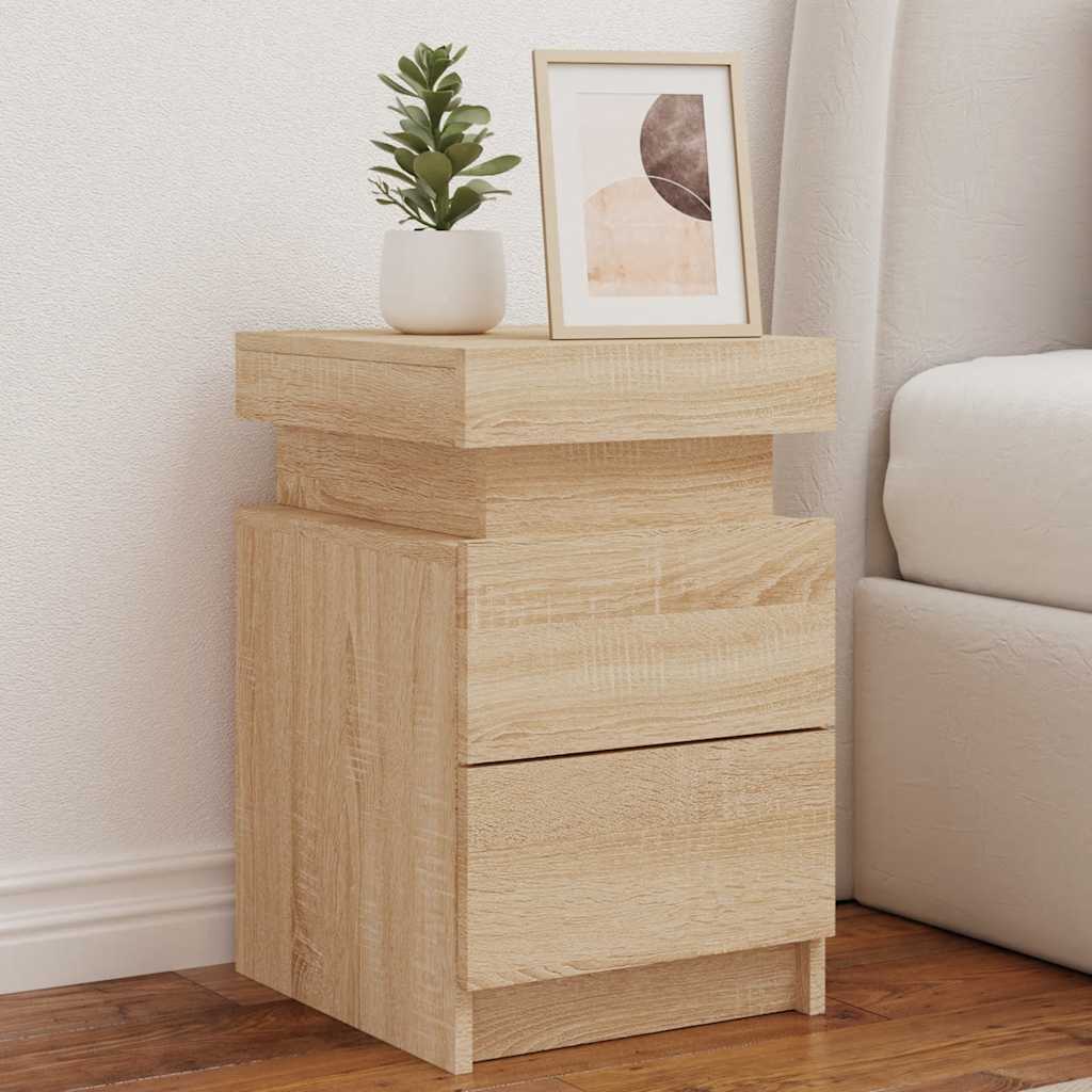 vidaXL Bedside Cabinets with LED Lights 2 pcs Sonoma Oak 35x39x55 cm 1