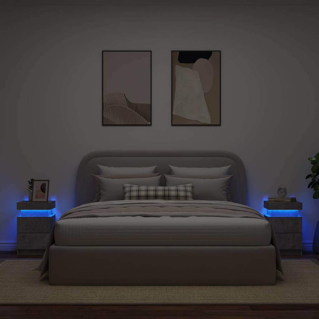 vidaXL Bedside Cabinets with LED Lights 2 pcs Concrete Grey 35x39x55 cm 4