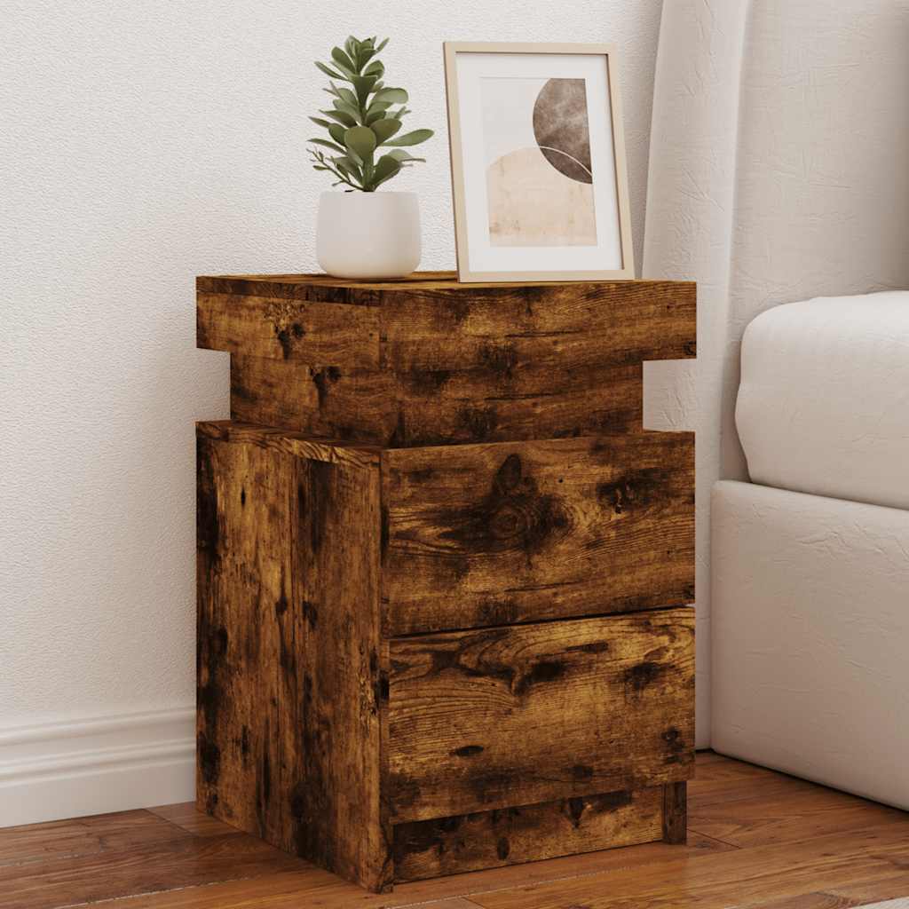 vidaXL Bedside Cabinet with LED Lights 35x39x55 cm