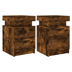 vidaXL Bedside Cabinets with LED Lights 2 pcs Smoked Oak 35x39x55 cm 2