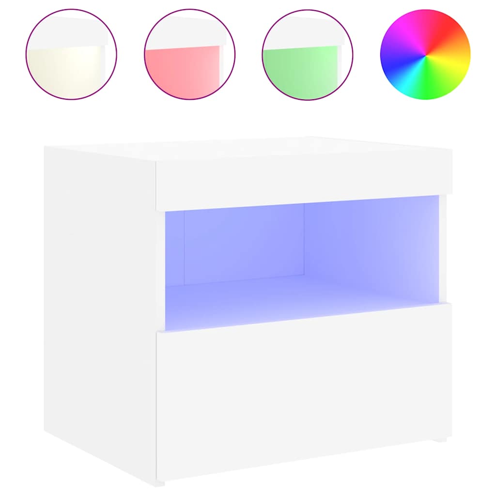 vidaXL Bedside Cabinets with LED Lights 2 pcs White 50x40x45 cm 6