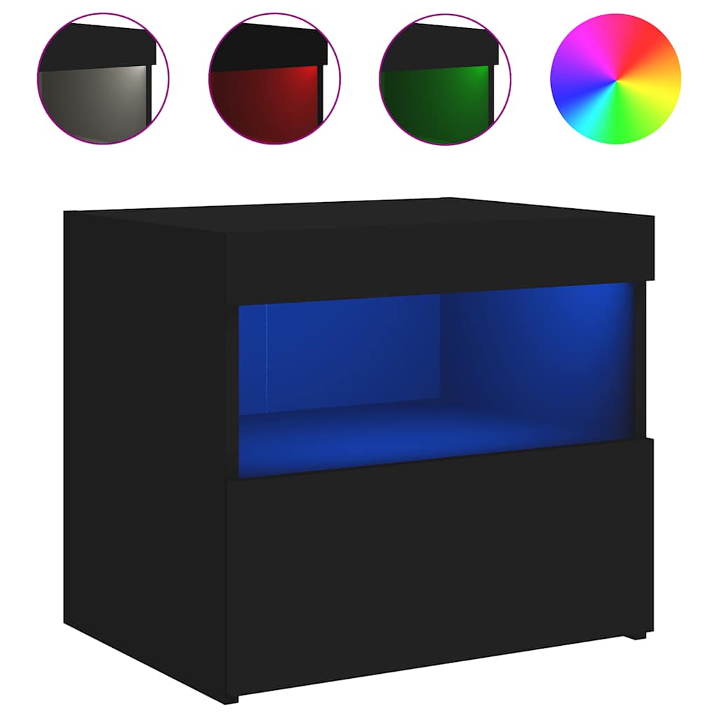 vidaXL Bedside Cabinets with LED Lights 2 pcs Black 50x40x45 cm 6
