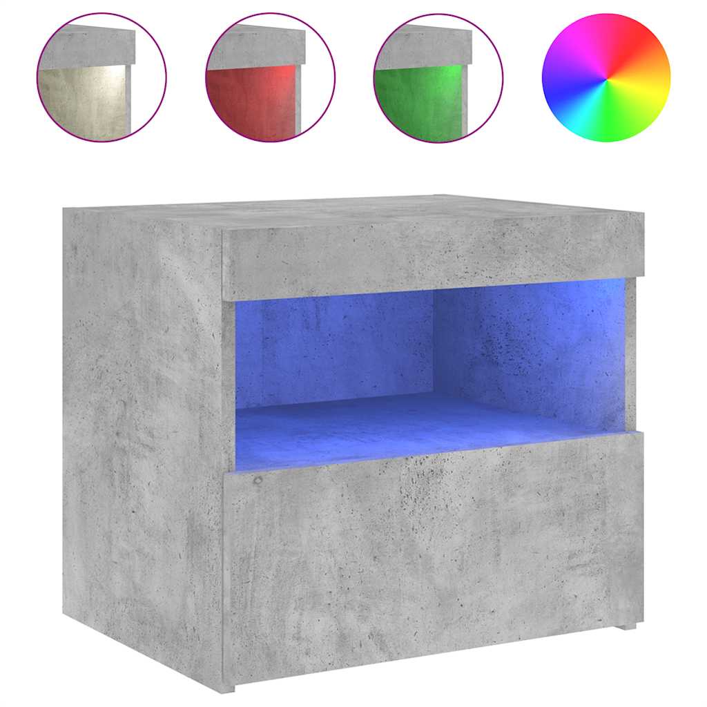 vidaXL Bedside Cabinet with LED Lights Concrete Grey 50x40x45 cm 2