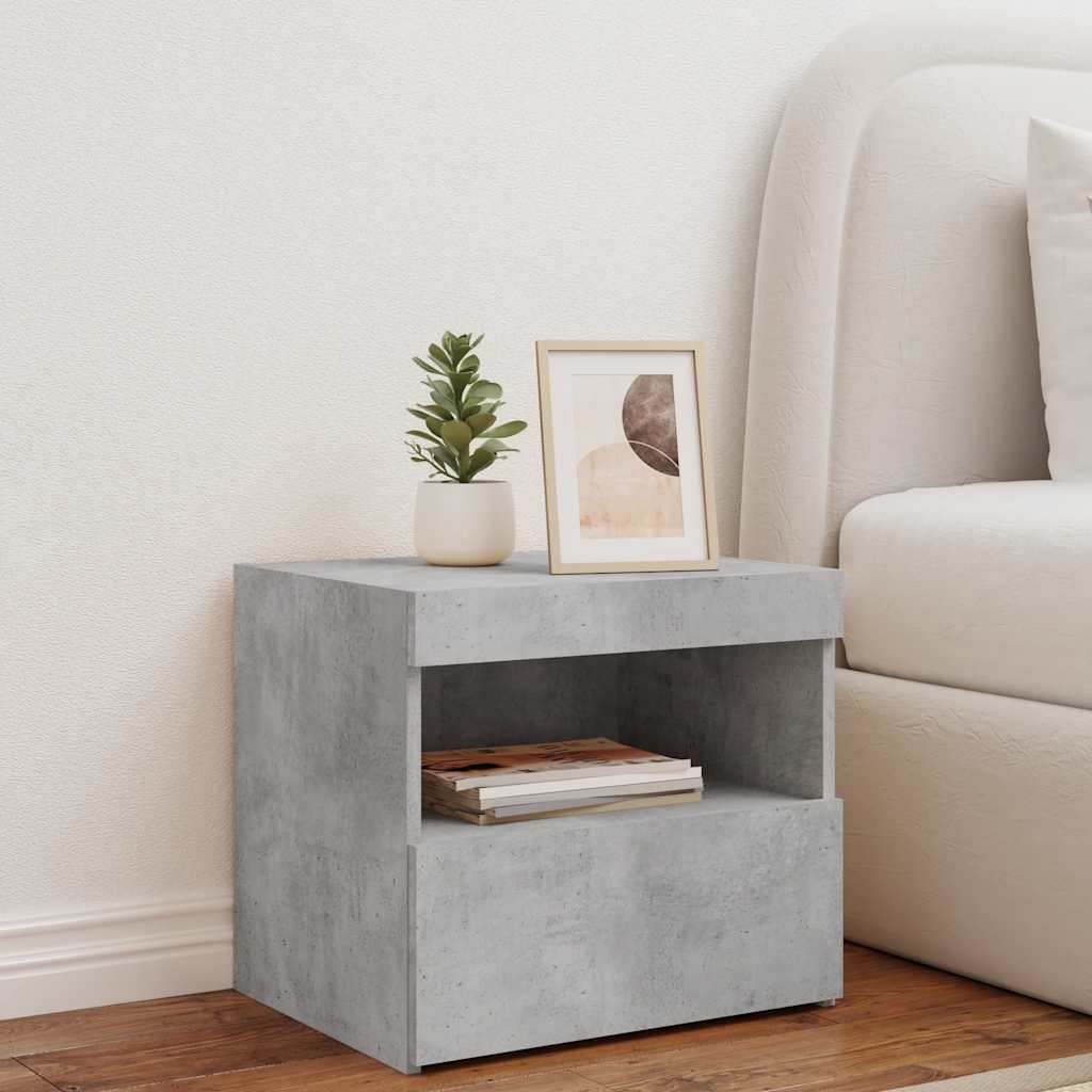 vidaXL Bedside Cabinet with LED Lights Concrete Grey 50x40x45 cm 3