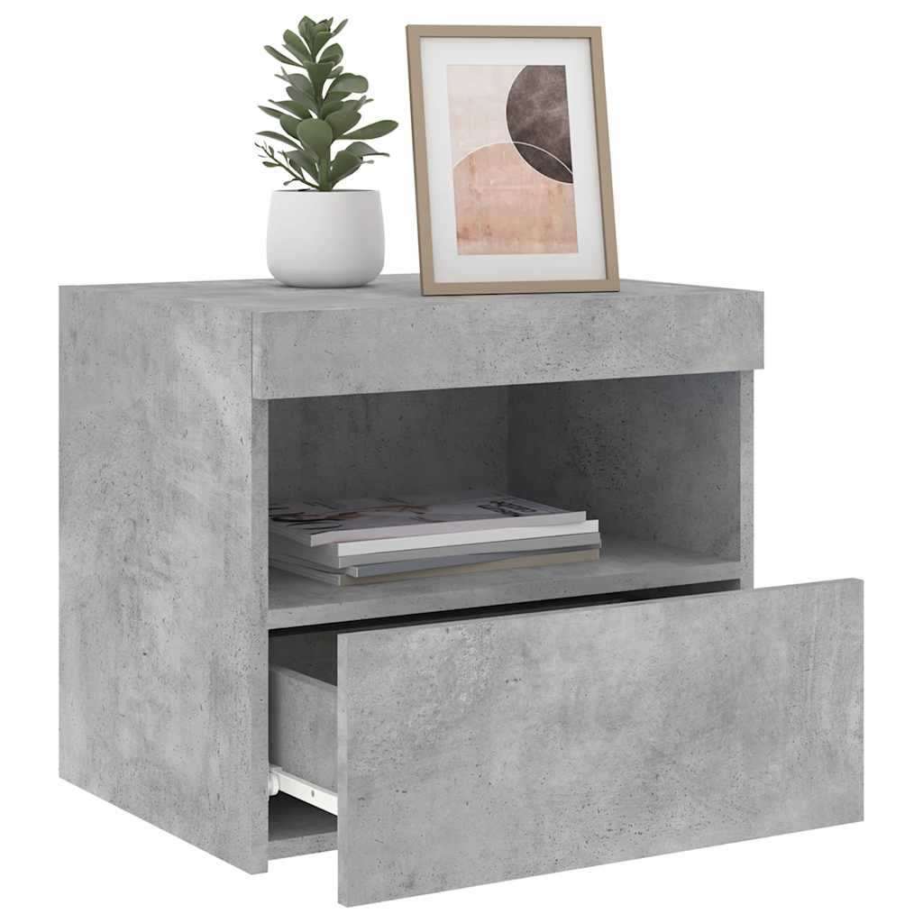 vidaXL Bedside Cabinet with LED Lights Concrete Grey 50x40x45 cm 5