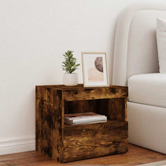 vidaXL Bedside Cabinet with LED Lights Smoked Oak 50x40x45 cm 3