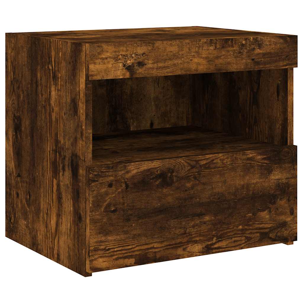vidaXL Bedside Cabinet with LED Lights Smoked Oak 50x40x45 cm 6