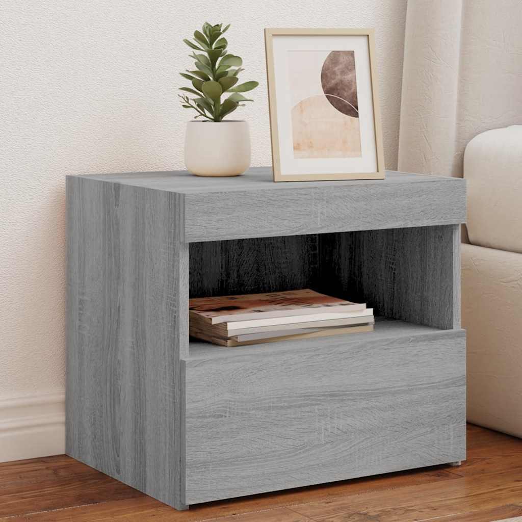 vidaXL Bedside Cabinet with LED Lights Grey Sonoma 50x40x45 cm 1