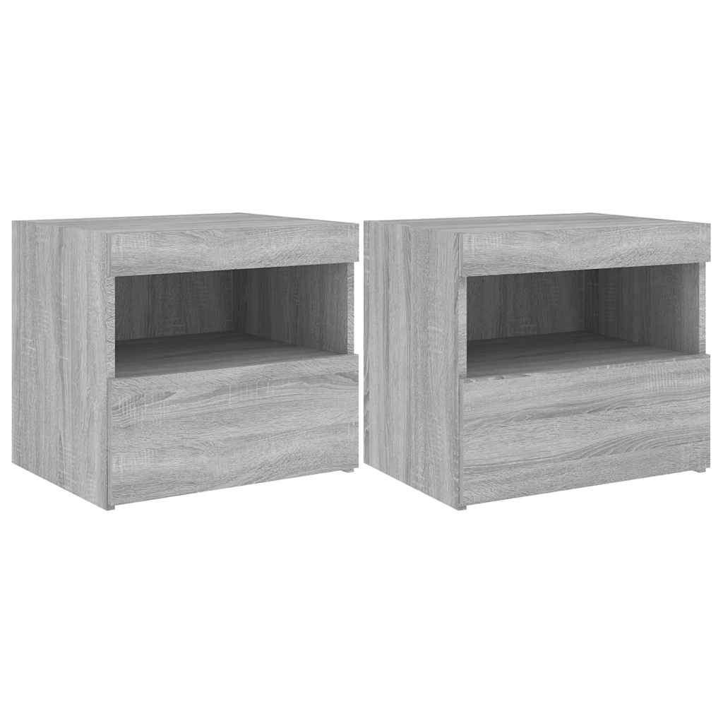 vidaXL Bedside Cabinets with LED Lights 2 pcs Grey Sonoma 50x40x45 cm 2