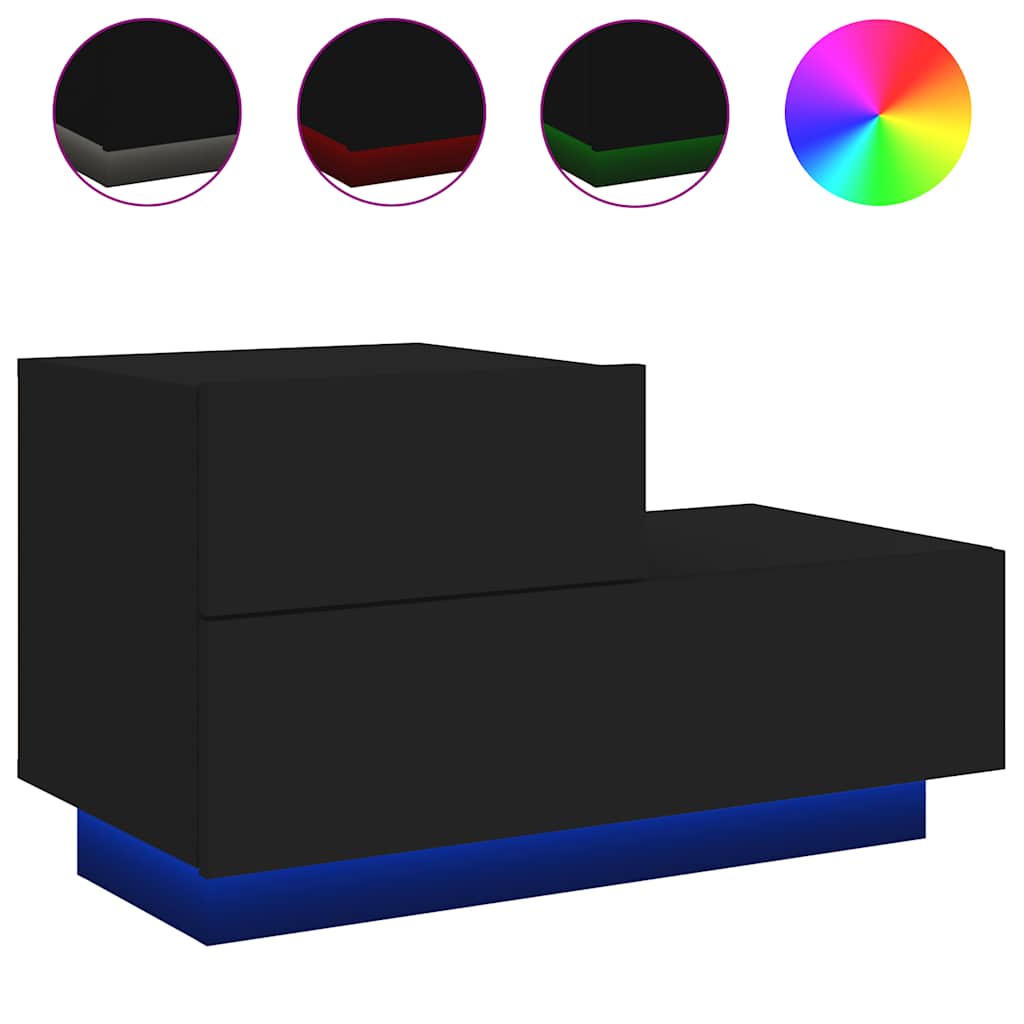 vidaXL Bedside Cabinet with LED Lights Black 70x36x40.5 cm 2