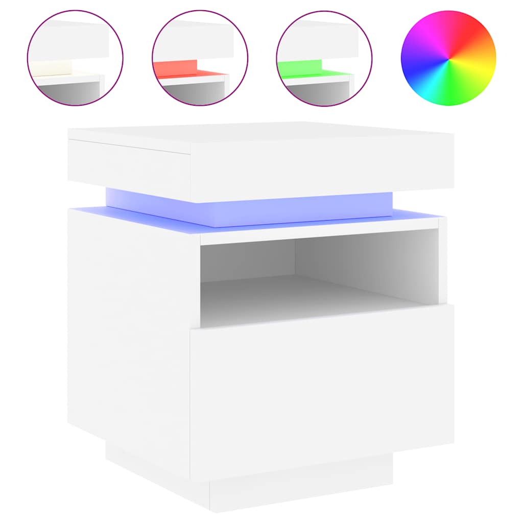 vidaXL Bedside Cabinet with LED Lights White 40x39x48,5 cm 2