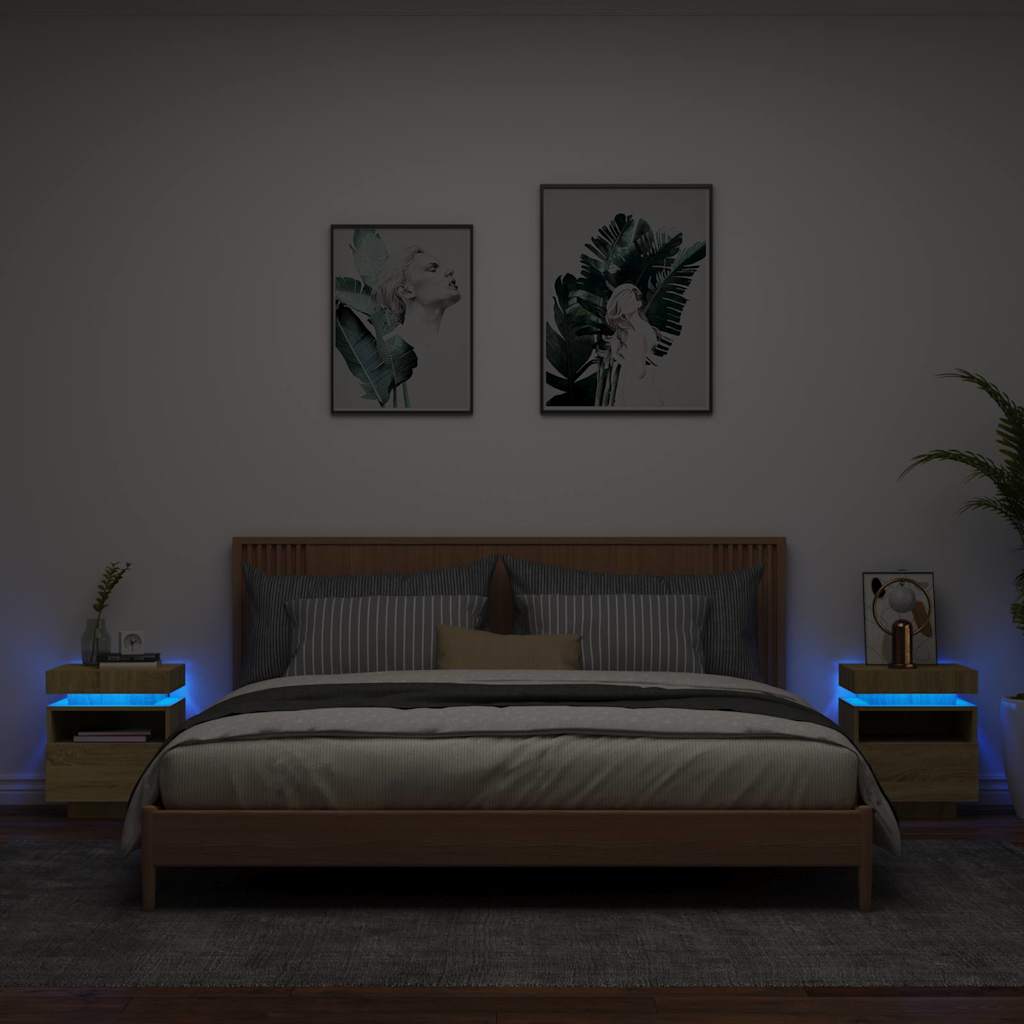 vidaXL Bedside Cabinets with LED Lights 2 pcs Sonoma Oak 40x39x48,5 cm 1