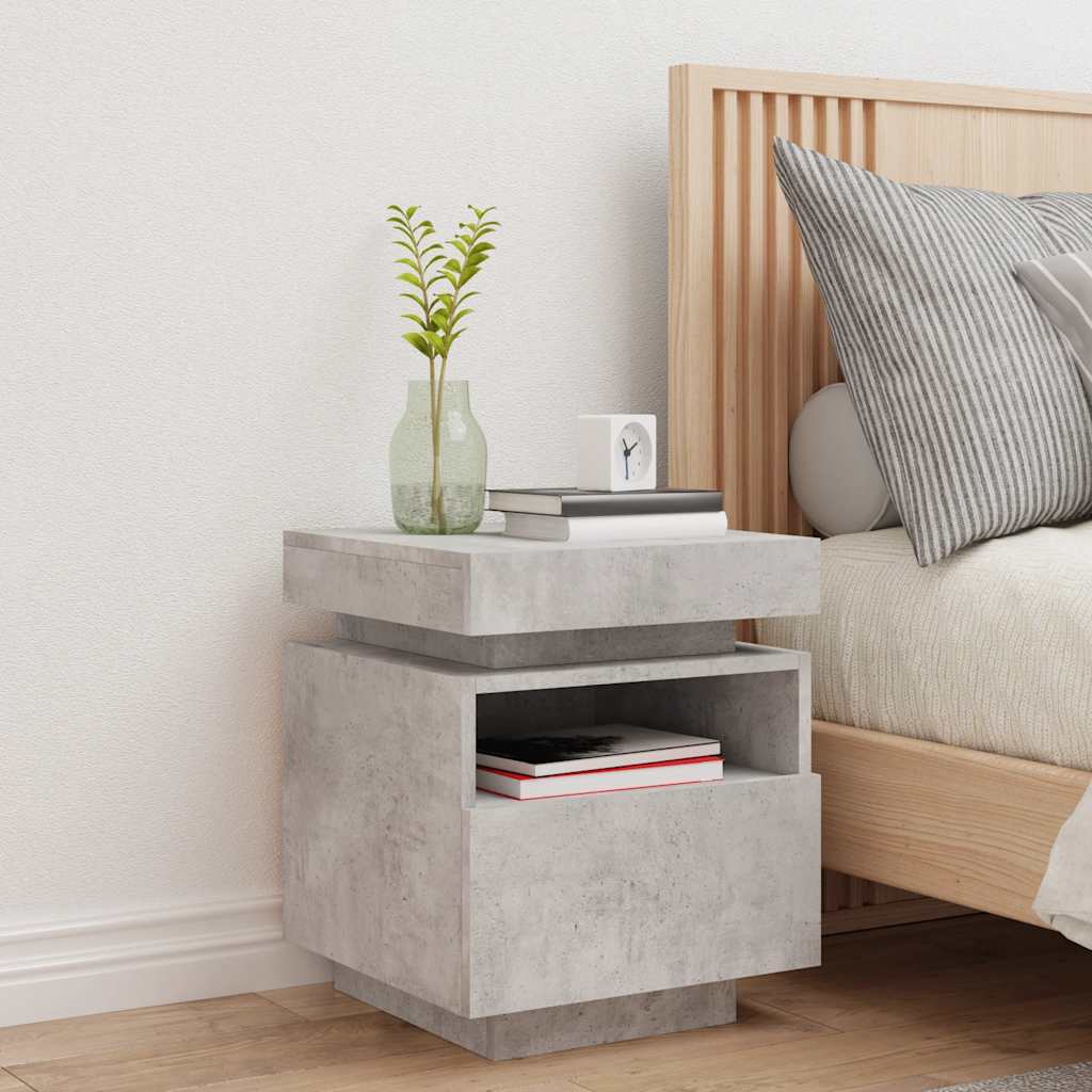 vidaXL Bedside Cabinet with LED Lights Concrete Grey 40x39x48,5 cm 3