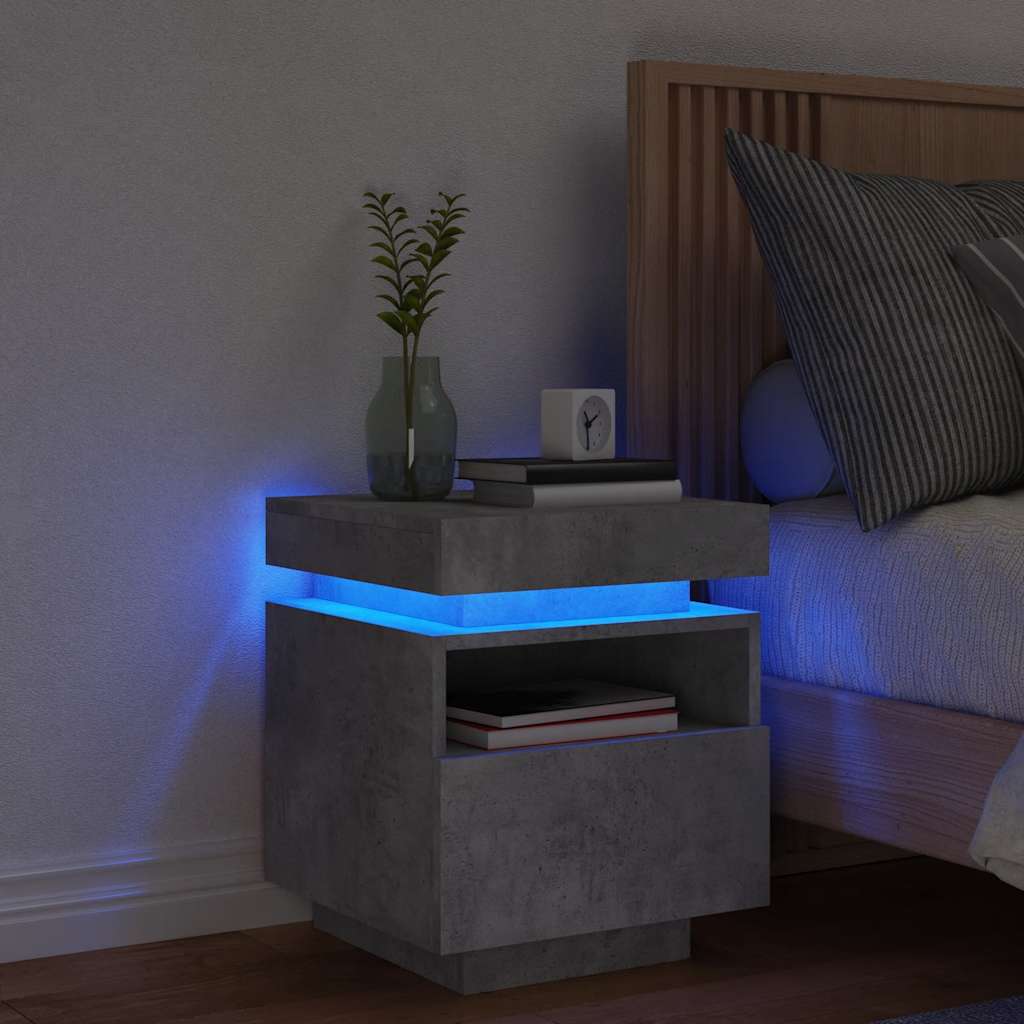 vidaXL Bedside Cabinet with LED Lights Concrete Grey 40x39x48,5 cm 1
