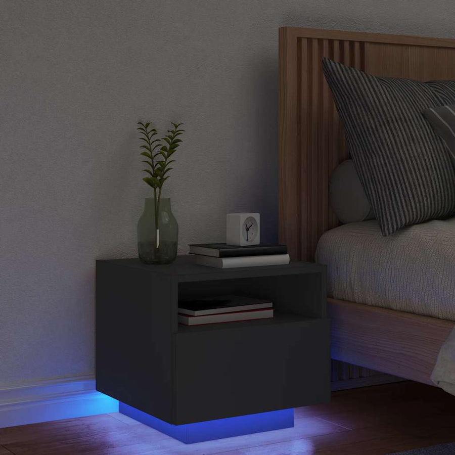 vidaXL Bedside Cabinet with LED Lights Black 40x39x37 cm 1
