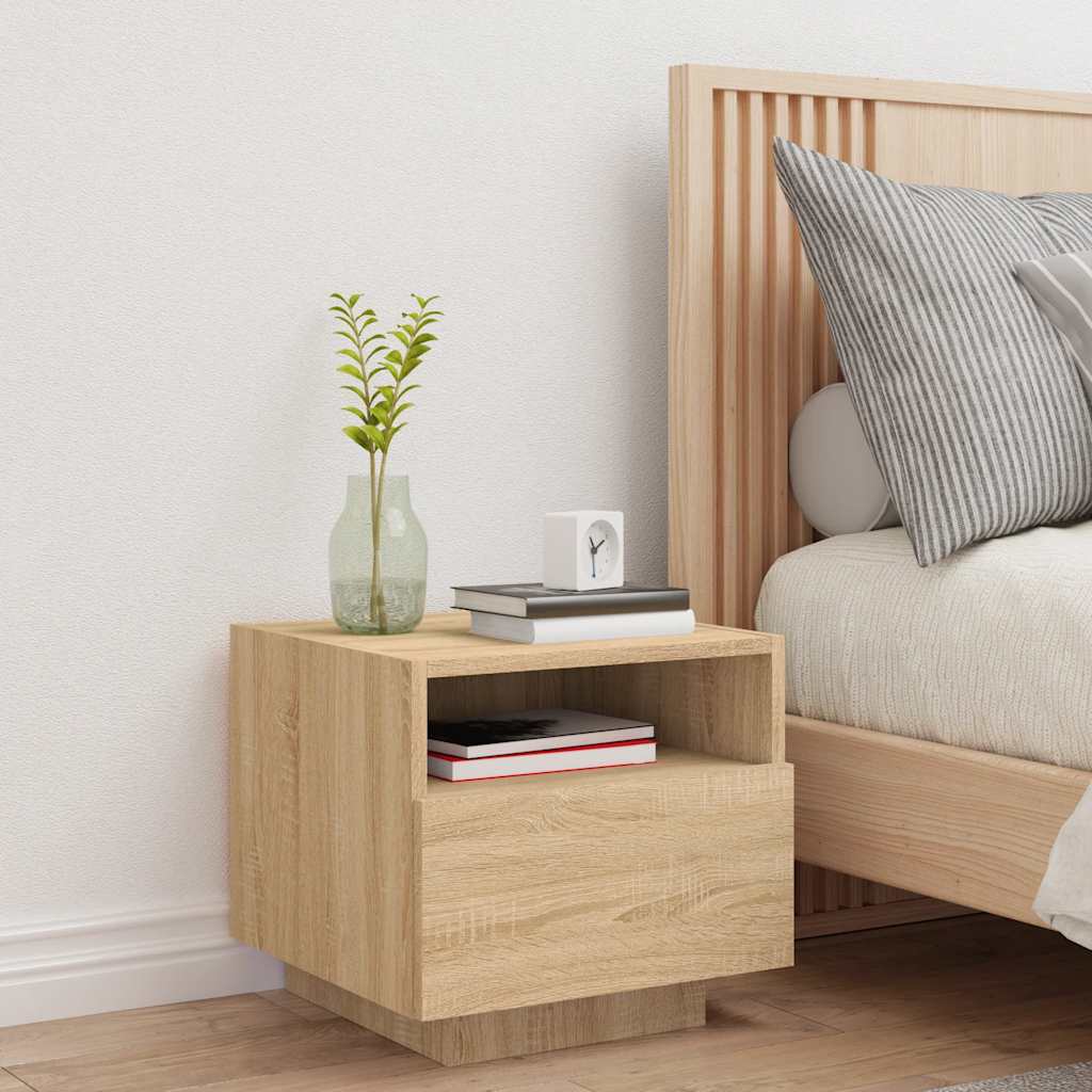 vidaXL Bedside Cabinet with LED Lights Sonoma Oak 40x39x37 cm 3